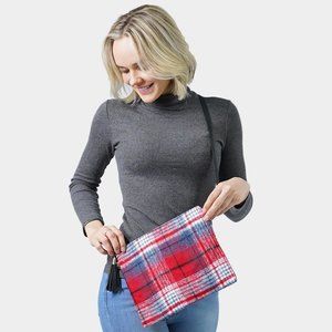 Red  Plaid Check Crossbody / Clutch Bag